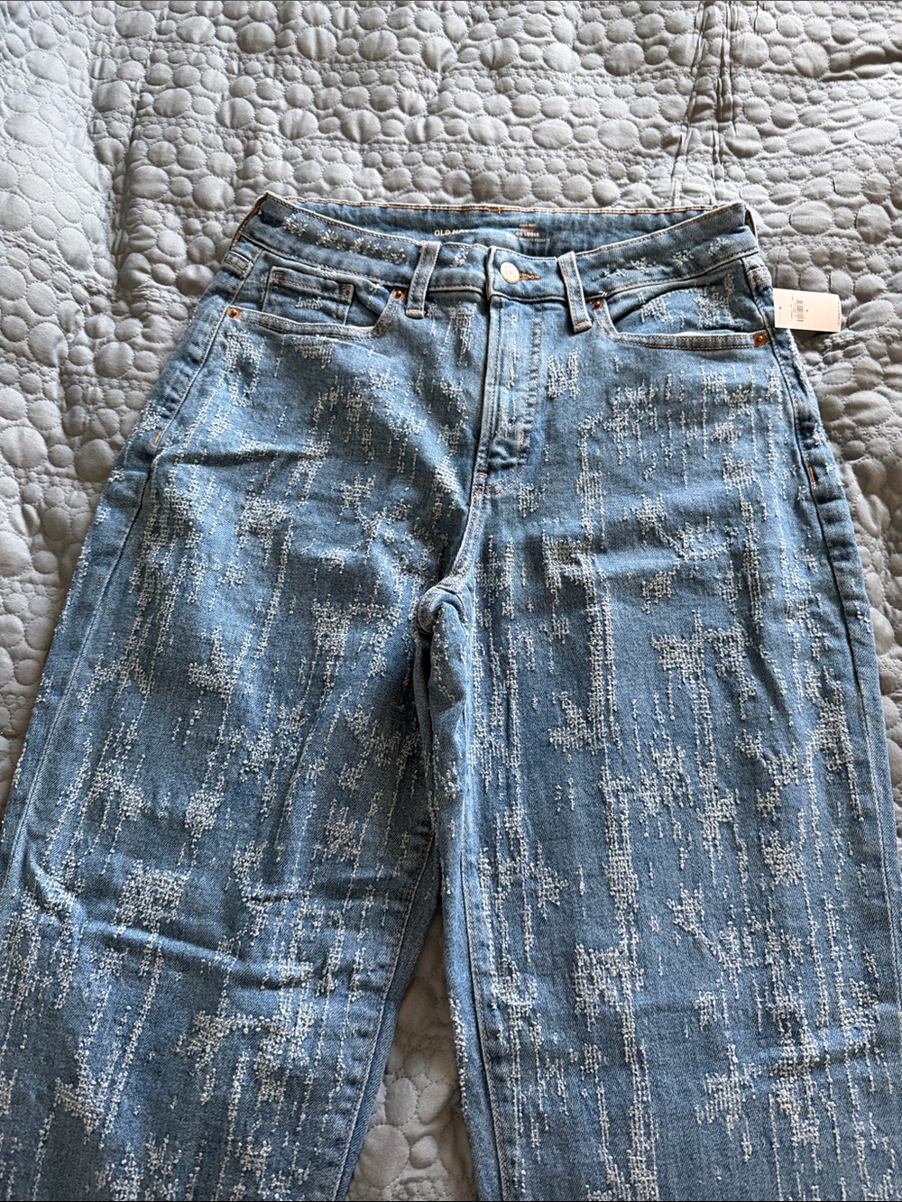 Old Navy Blue High-Rise Straight Jeans with Textured Wash